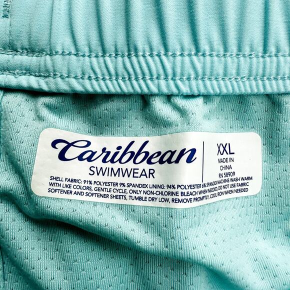 Caribbean Men's Light Blue Stretch Elastic Waist Swim Trunks Shorts Size XXL NWT - Picture 4 of 4